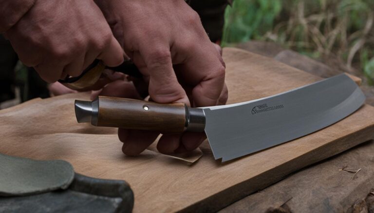 Sharpening a hunting knife with a honing rod