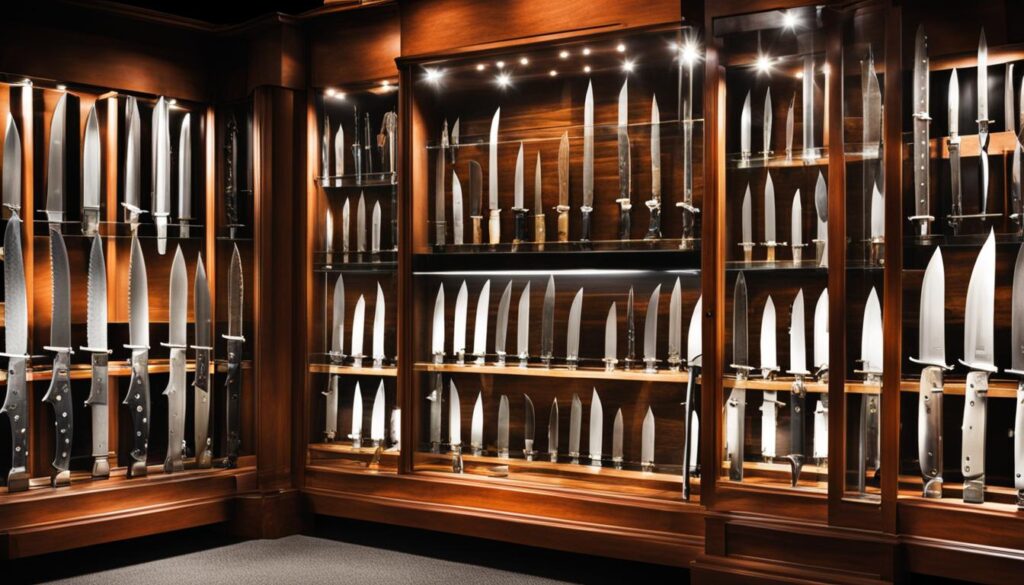 glass display case for hunting knives